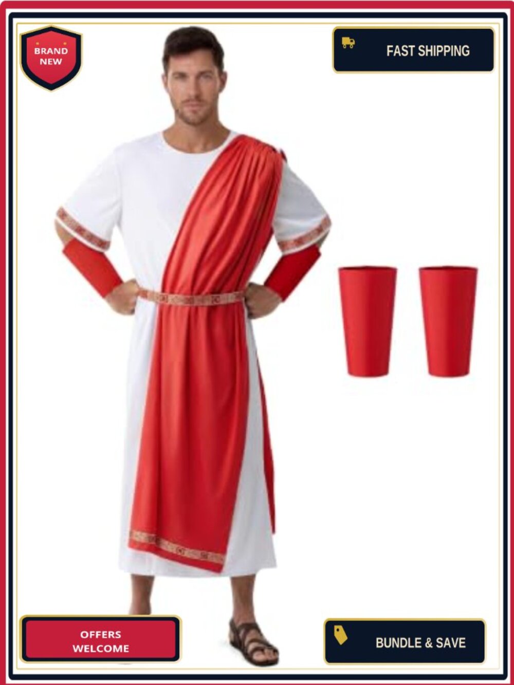Adult Men's Toga Costume 4-Piece Set Polyester